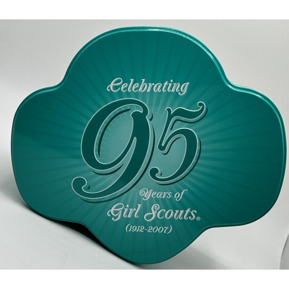 Collectible Girl Scout Cookie Tin 95‎ Year Anniversary Trefoil Shaped Decor